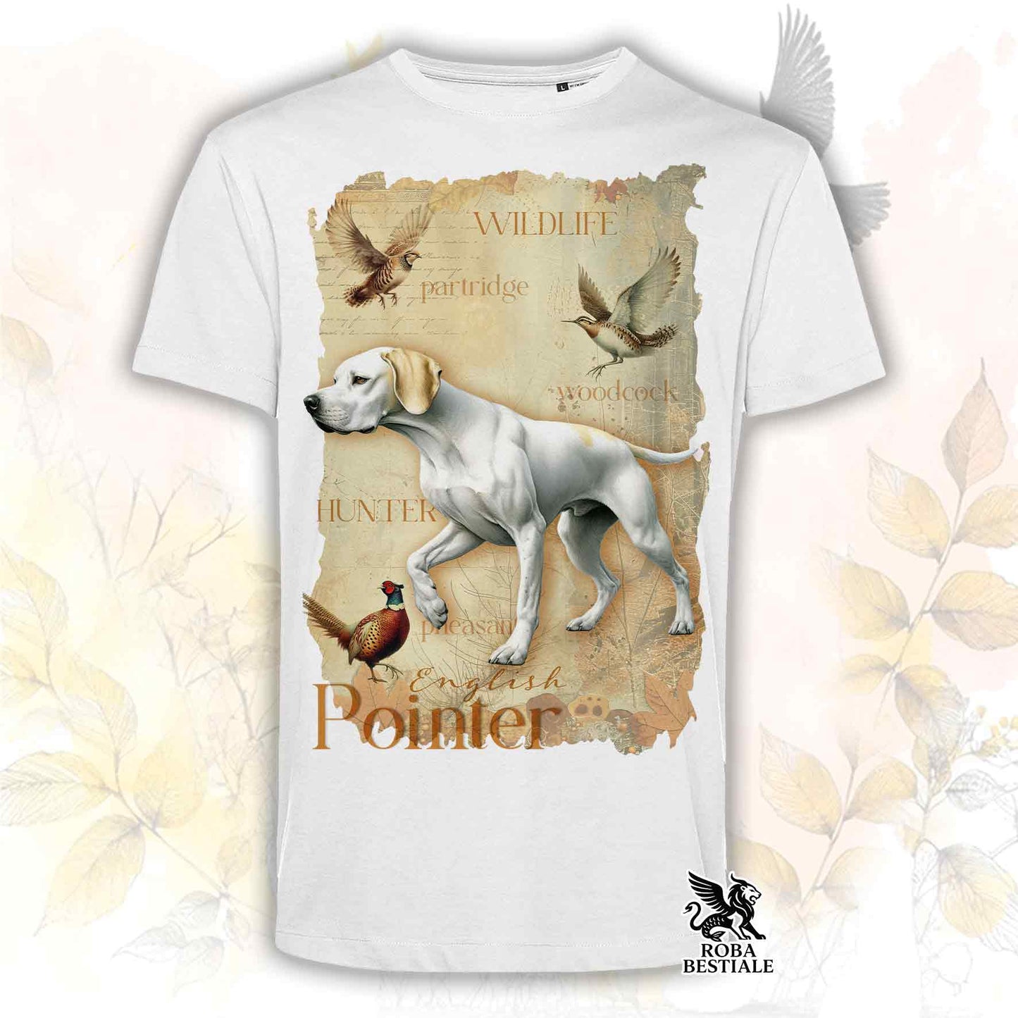 T-Shirt FIELD LEGACY - POINTER INGLESE Bianco e Limone - Bianca o Beige, da Uomo o da Donna - dalla XS alla 5XL