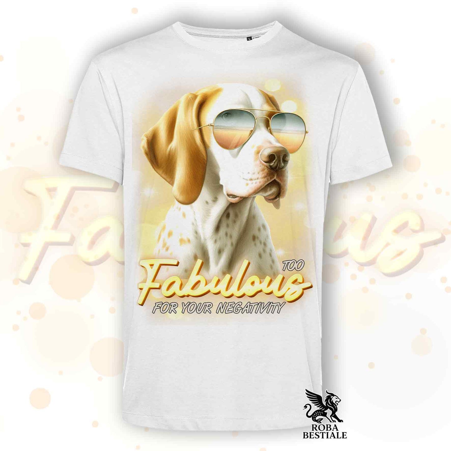 TOO FABULOUS T-Shirt - ENGLISH POINTER White and Lemon - 100% Cotton, White or Beige, Men's or Women's - from XS to 5XL