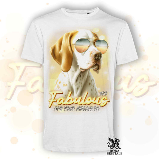 T-Shirt TOO FABULOUS - POINTER INGLESE Bianco e Limone - 100% Cotone, Bianca o Beige, Uomo o Donna - dalla XS alla 5XL