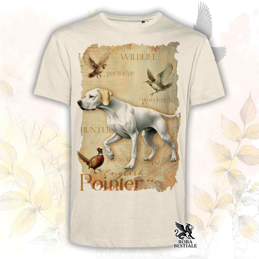 T-Shirt FIELD LEGACY - POINTER INGLESE Bianco e Limone - Bianca o Beige, da Uomo o da Donna - dalla XS alla 5XL