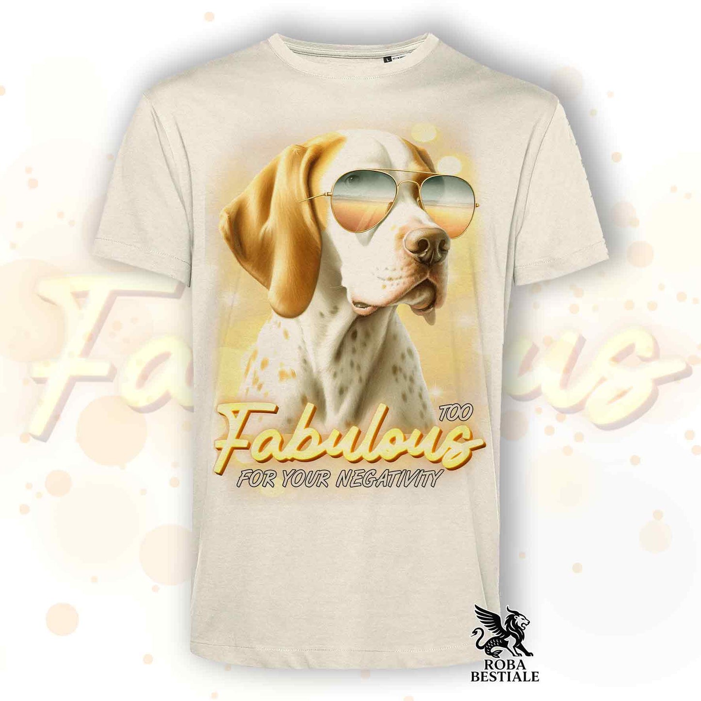 TOO FABULOUS T-Shirt - ENGLISH POINTER White and Lemon - 100% Cotton, White or Beige, Men's or Women's - from XS to 5XL