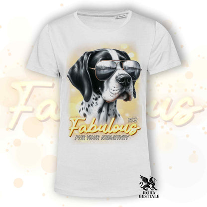 T-Shirt TOO FABULOUS - POINTER INGLESE Bianco e Nero - 100% Cotone, Bianca o Beige, Uomo o Donna - dalla XS alla 5XL
