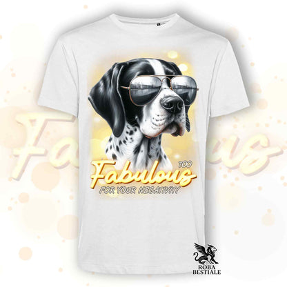 T-Shirt TOO FABULOUS - POINTER INGLESE Bianco e Nero - 100% Cotone, Bianca o Beige, Uomo o Donna - dalla XS alla 5XL