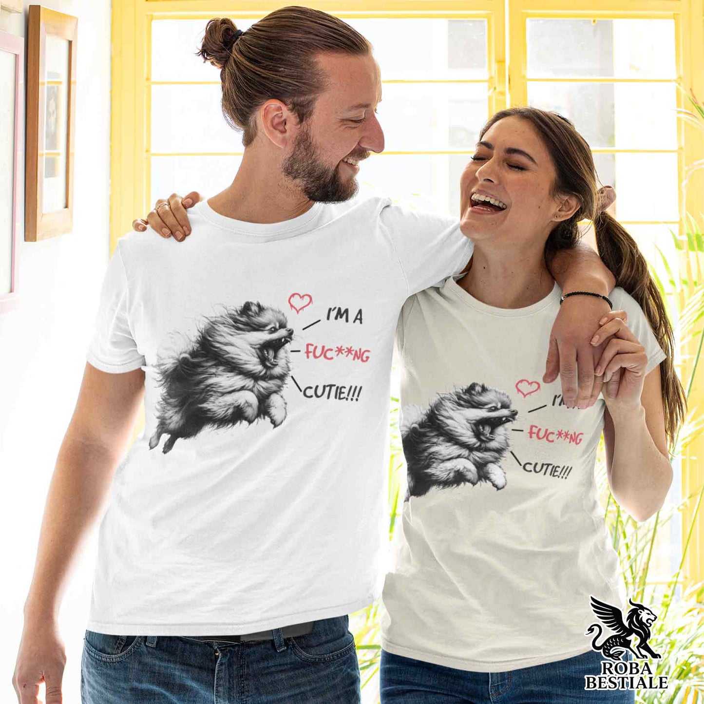 T-Shirt CUTIE - SPITZ TEDESCO TOY "POMERANIA" - Bianca o Beige, da Uomo o da Donna - dalla XS alla 5XL