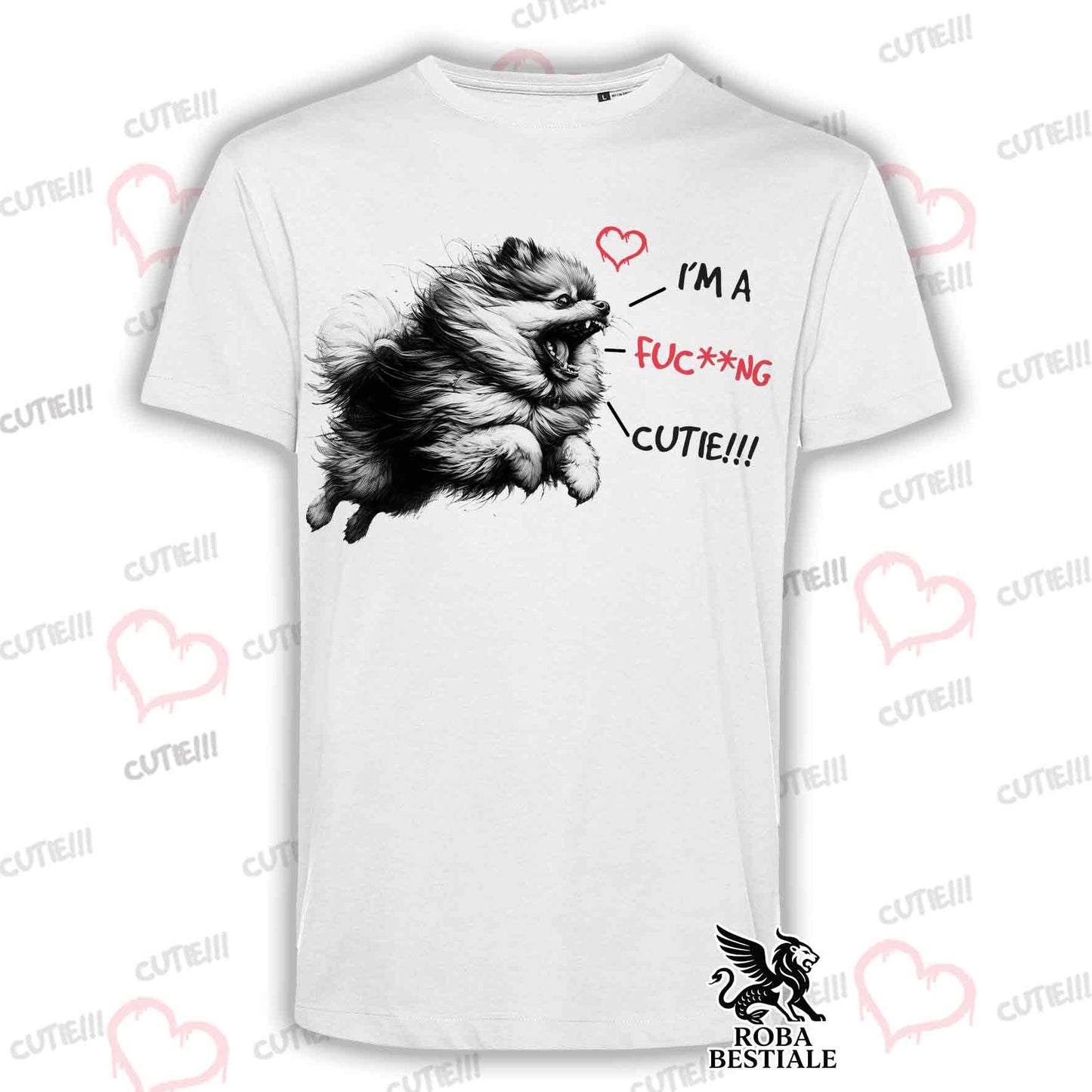 T-Shirt CUTIE - SPITZ TEDESCO TOY "POMERANIA" - Bianca o Beige, da Uomo o da Donna - dalla XS alla 5XL