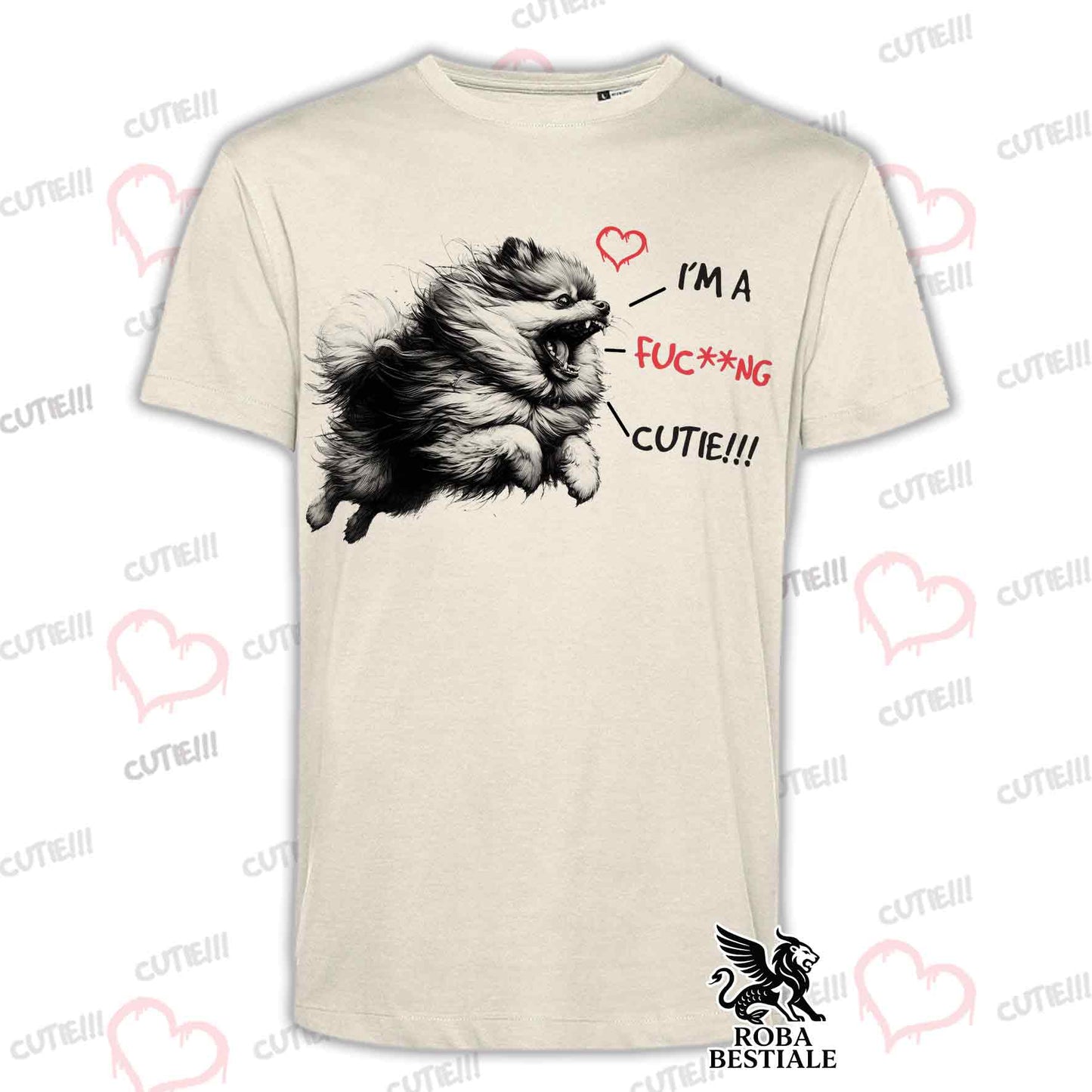 T-Shirt CUTIE - SPITZ TEDESCO TOY "POMERANIA" - Bianca o Beige, da Uomo o da Donna - dalla XS alla 5XL