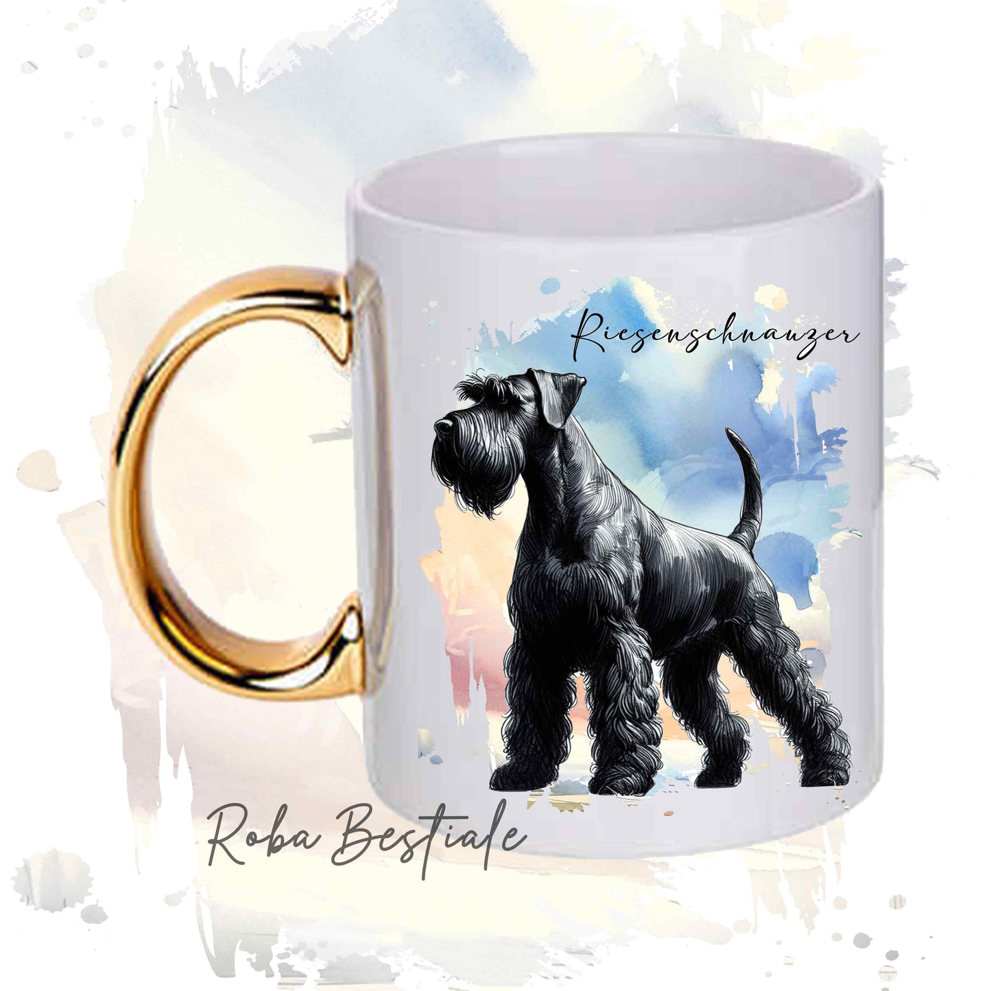 Tazza BEHAVIOR - RIESENSCHNAUZER Nero - Standard FCI - In Ceramica, con manico dorato - 330 ml