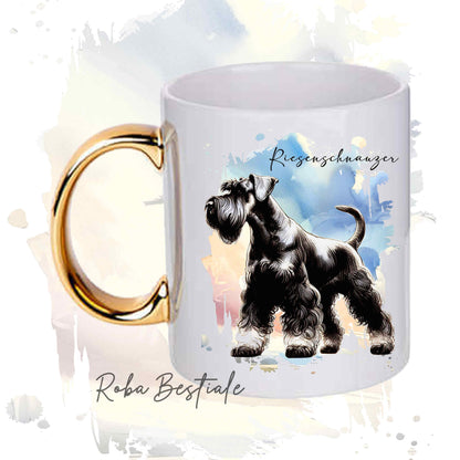 Tazza BEHAVIOR - RIESENSCHNAUZER Nero Argento - Standard FCI - In Ceramica, con manico dorato - 330 ml