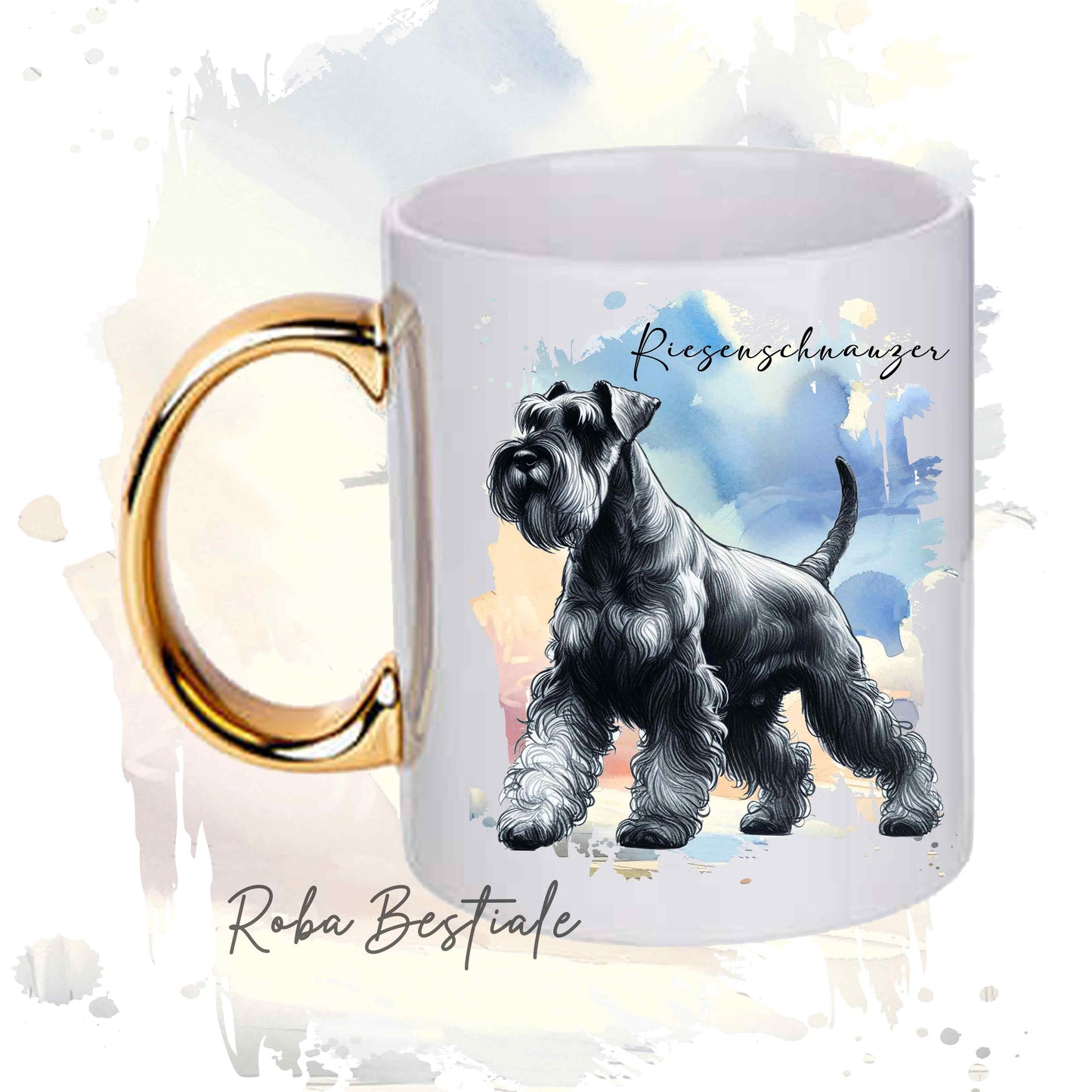 Tazza BEHAVIOR - RIESENSCHNAUZER Pepe e Sale - Standard FCI - In Ceramica, con manico dorato - 330 ml