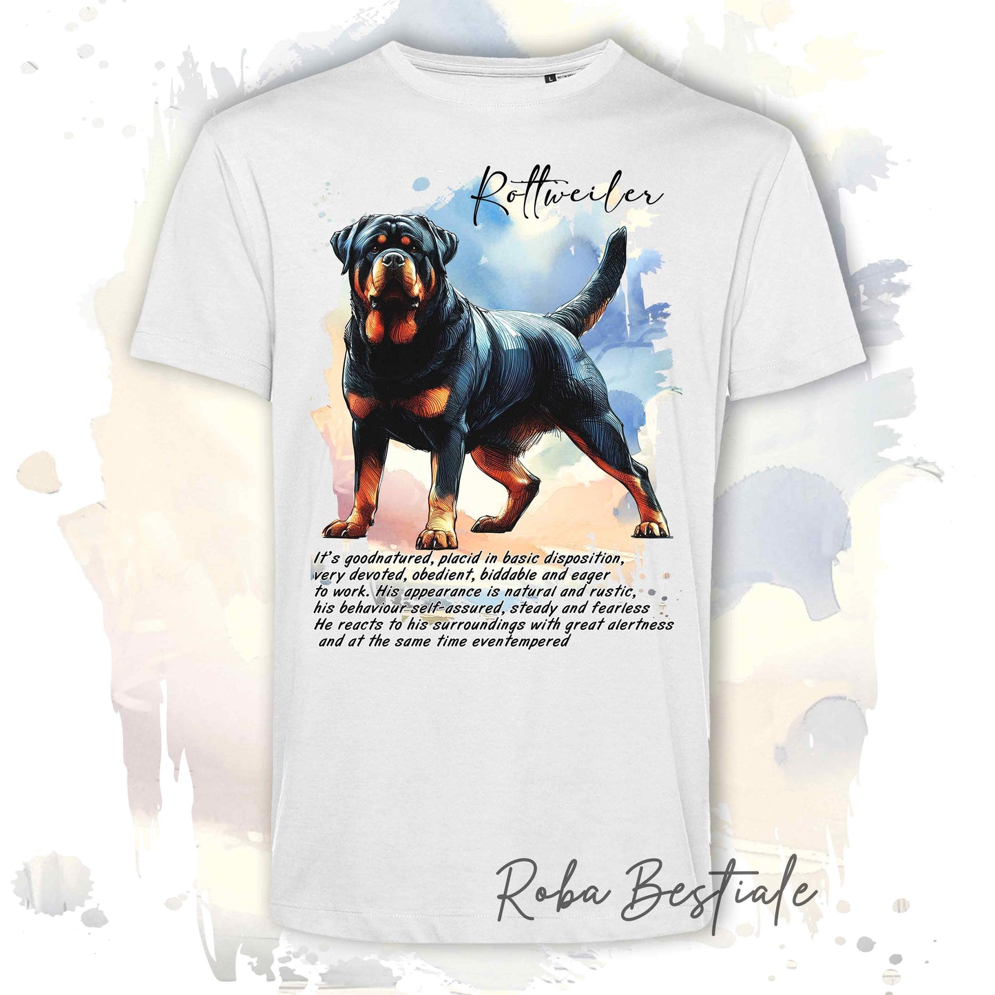 T-Shirt BEHAVIOR - ROTTWEILER  - Standard FCI - 100% Cotone, Bianca, Uomo o Donna - dalla XS alla 5XL