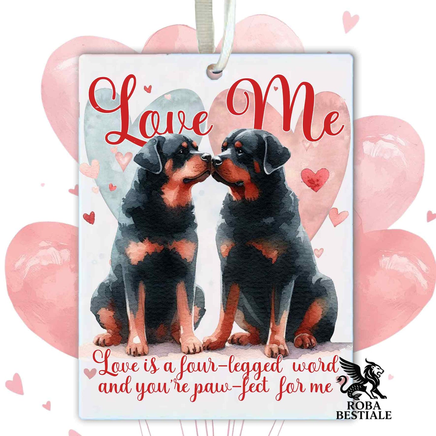 Deodorante Auto LOVE ME - ROTTWEILER - In Feltro, con cordino - 7,5 x 10 cm