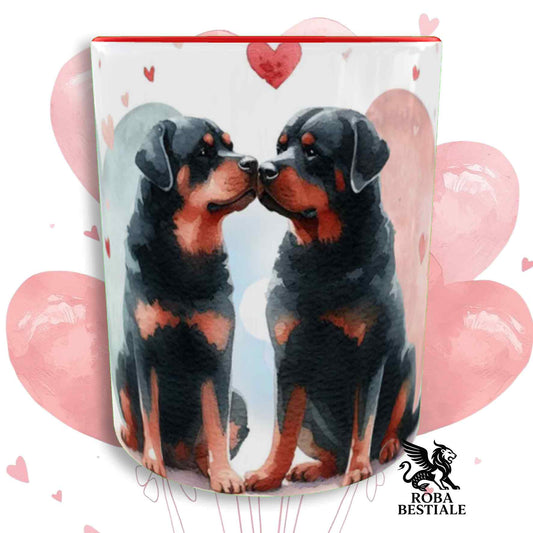 Tazza LOVE ME - ROTTWEILER - In Ceramica, con dettagli Rossi - 330 ml