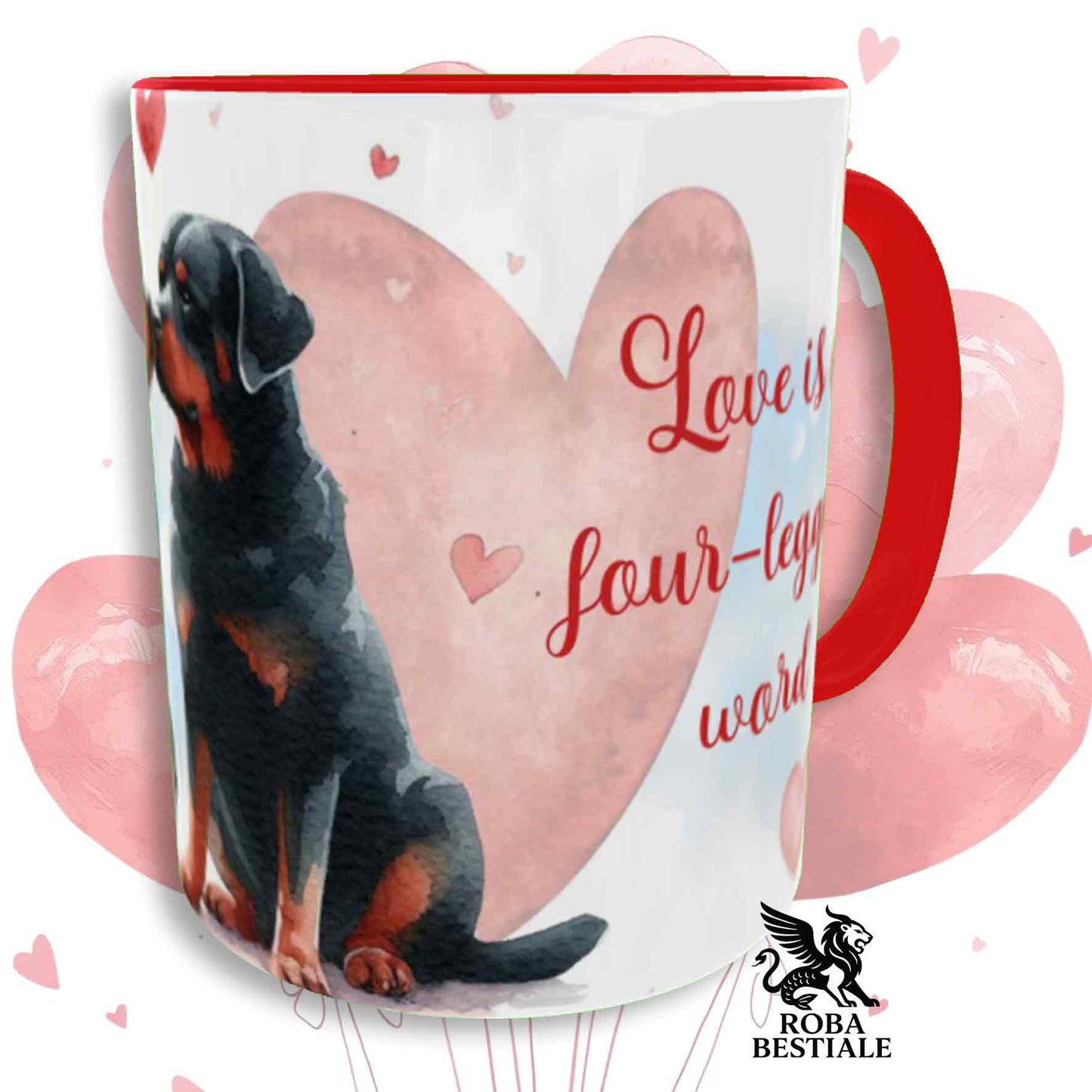 LOVE ME Mug - ROTTWEILER - Ceramic, with Red details - 330 ml