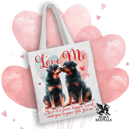 Tote Bag LOVE ME - ROTTWEILER - 100% Cotone - Bianca o Beige