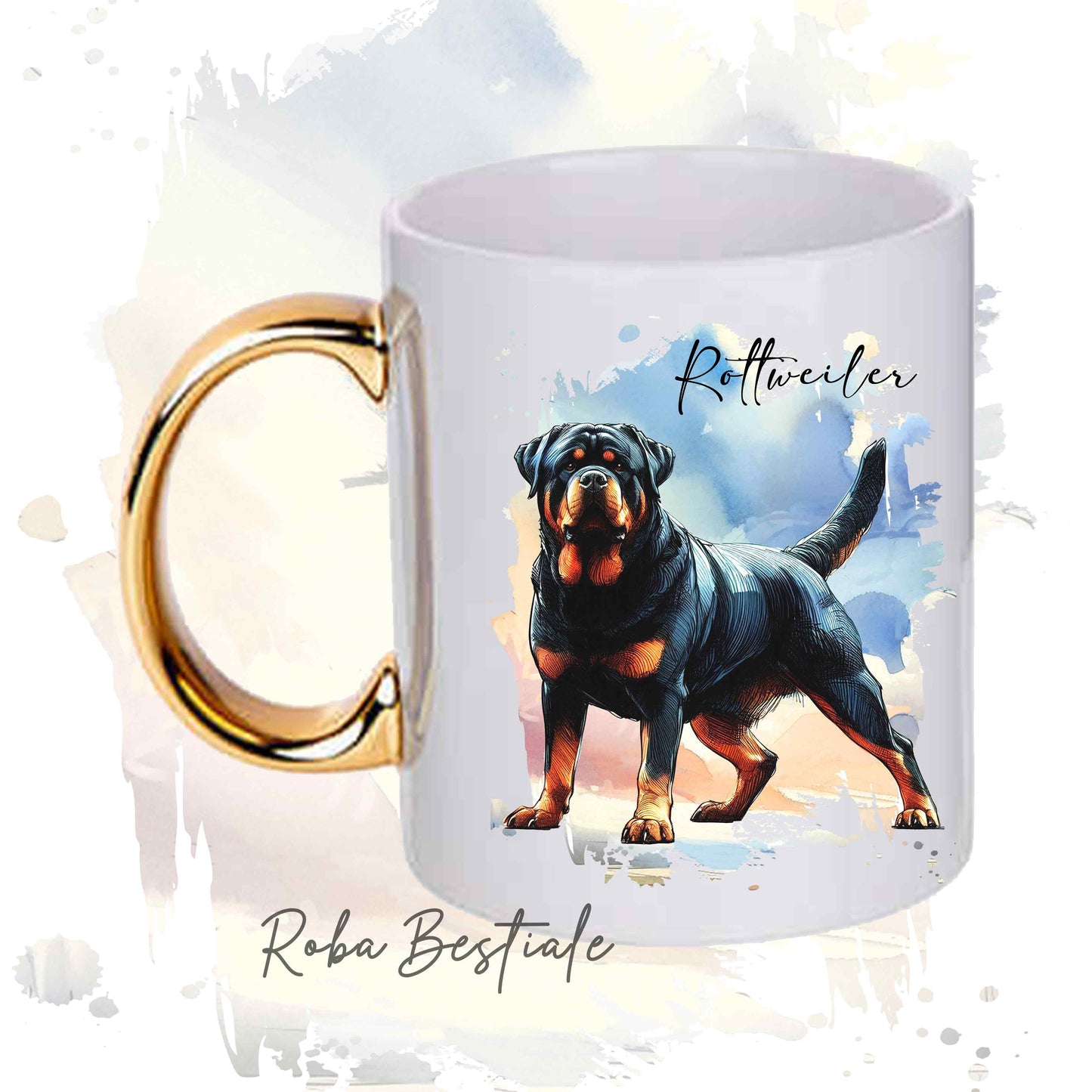 Tazza BEHAVIOR - ROTTWEILER - Standard FCI - In Ceramica, con manico dorato - 330 ml