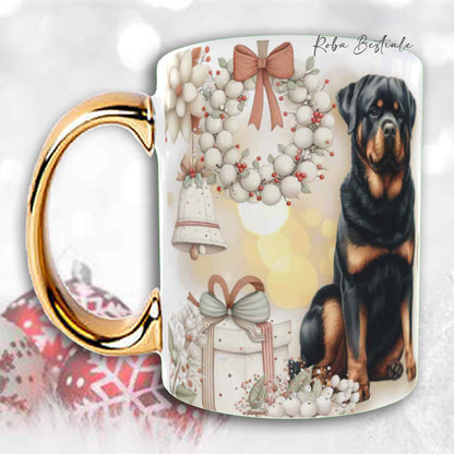 Tazza COZY WINTER - ROTTWEILER - In Ceramica, con manico color Oro - 330 ml