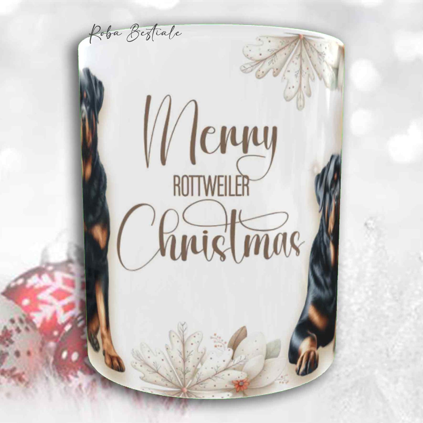 Tazza COZY WINTER - ROTTWEILER - In Ceramica, con manico color Oro - 330 ml