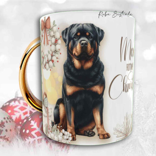 Tazza COZY WINTER - ROTTWEILER - In Ceramica, con manico color Oro - 330 ml