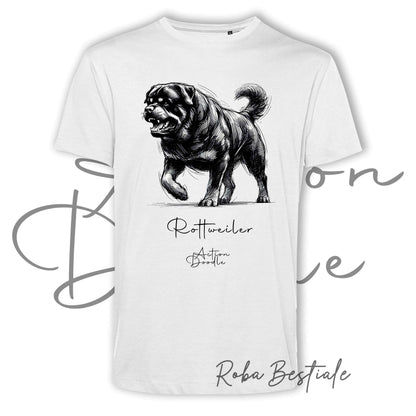 T-Shirt ACTION DOODLE - ROTTWEILER 1 - 100% Cotone, Bianca, Uomo o Donna - dalla XS alla 5XL