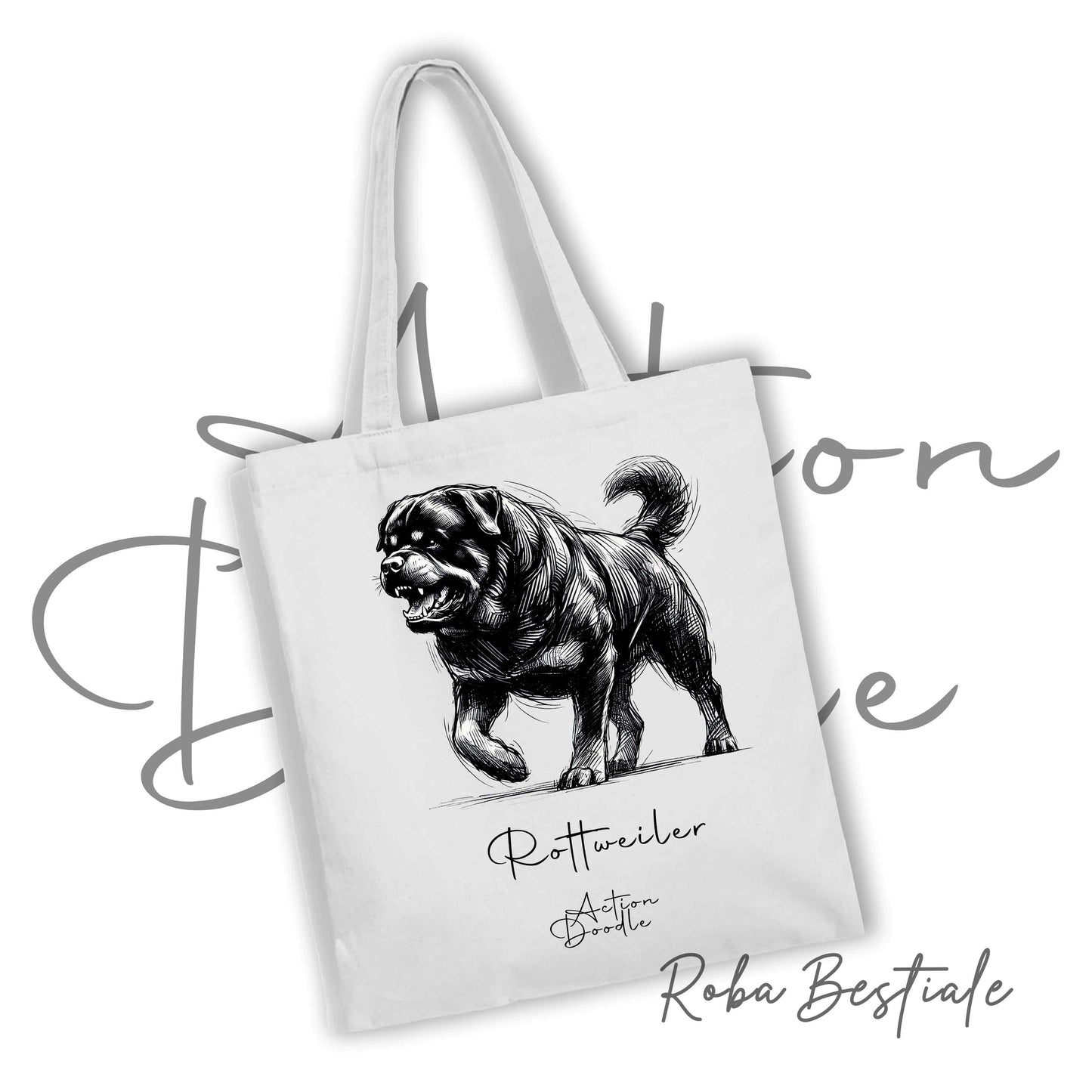 Shopper ACTION DOODLE - ROTTWEILER 1 - Diversi colori disponibili, 100% Cotone