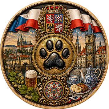 Un badge che identifica la Repubblica Ceca come paese d'origine di cani di diverse razze