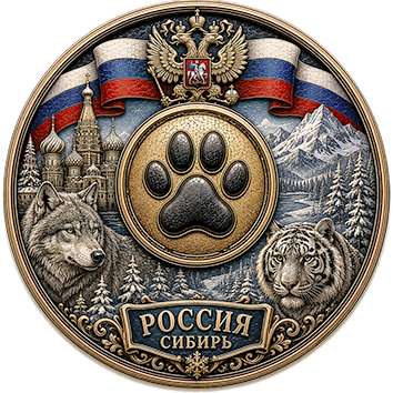 Un badge che identifica la Russia Siberiana come paese d'origine di cani di diverse razze