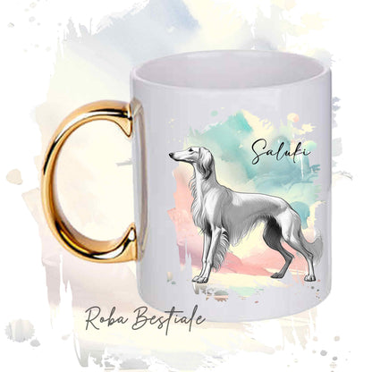 Tazza BEHAVIOR - SALUKI Bianco - Standard FCI - In Ceramica, con manico dorato - 330 ml