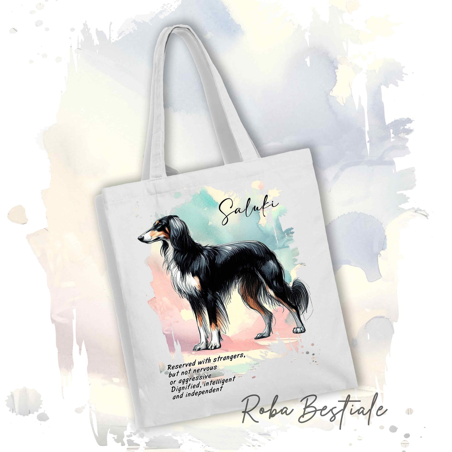 Shopper BEHAVIOR - SALUKI Black Tricolor - Standard FCI - Diversi colori disponibili, 100% Cotone