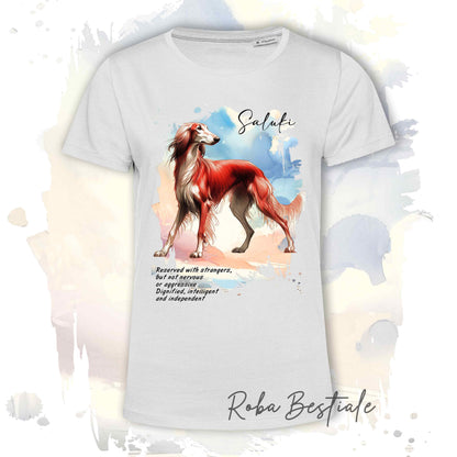 T-Shirt BEHAVIOR - SALUKI Rosso  - Standard FCI - 100% Cotone, Bianca, Uomo o Donna - dalla XS alla 5XL