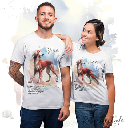 T-Shirt BEHAVIOR - SALUKI Rosso  - Standard FCI - 100% Cotone, Bianca, Uomo o Donna - dalla XS alla 5XL