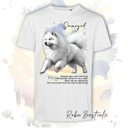 T-Shirt BEHAVIOR - SAMOIEDO - Standard FCI - 100% Cotone, Bianca, Uomo o Donna - dalla XS alla 5XL