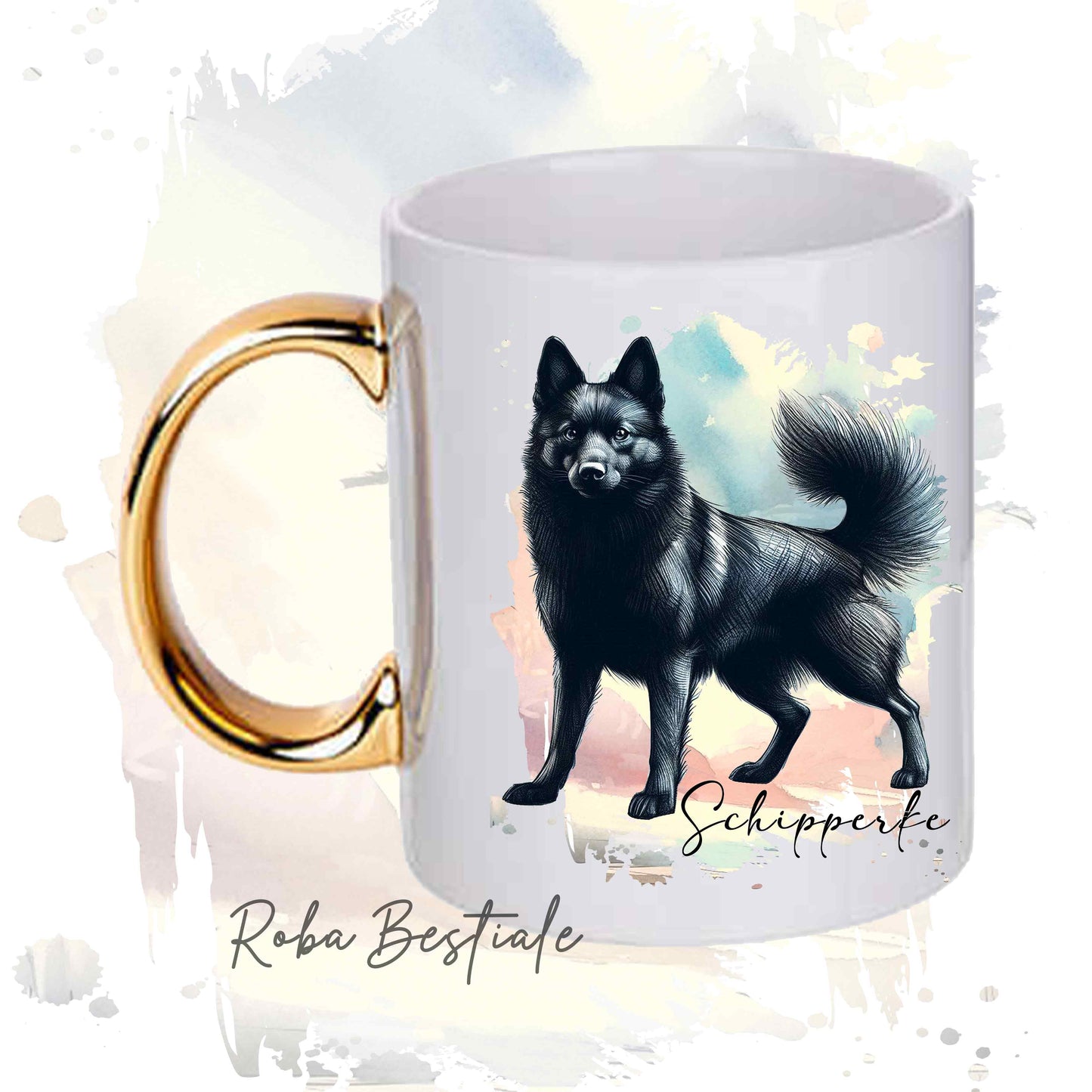 Tazza BEHAVIOR - SCHIPPERKE - Standard FCI - In Ceramica, con manico dorato - 330 ml