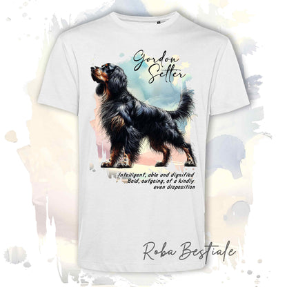 T-Shirt BEHAVIOR - SETTER GORDON - Standard FCI - 100% Cotone, Bianca, Uomo o Donna - dalla XS alla 5XL