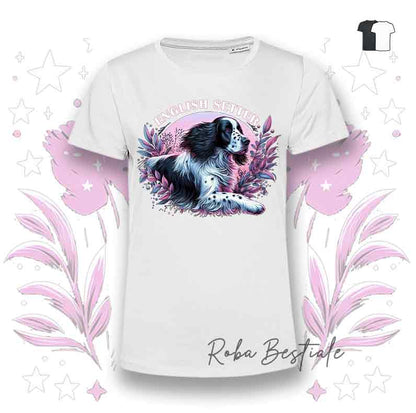 T-Shirt BLOSSOM BEAUTY - SETTER INGLESE - Bianca o Nera - dalla XS alla 5XL