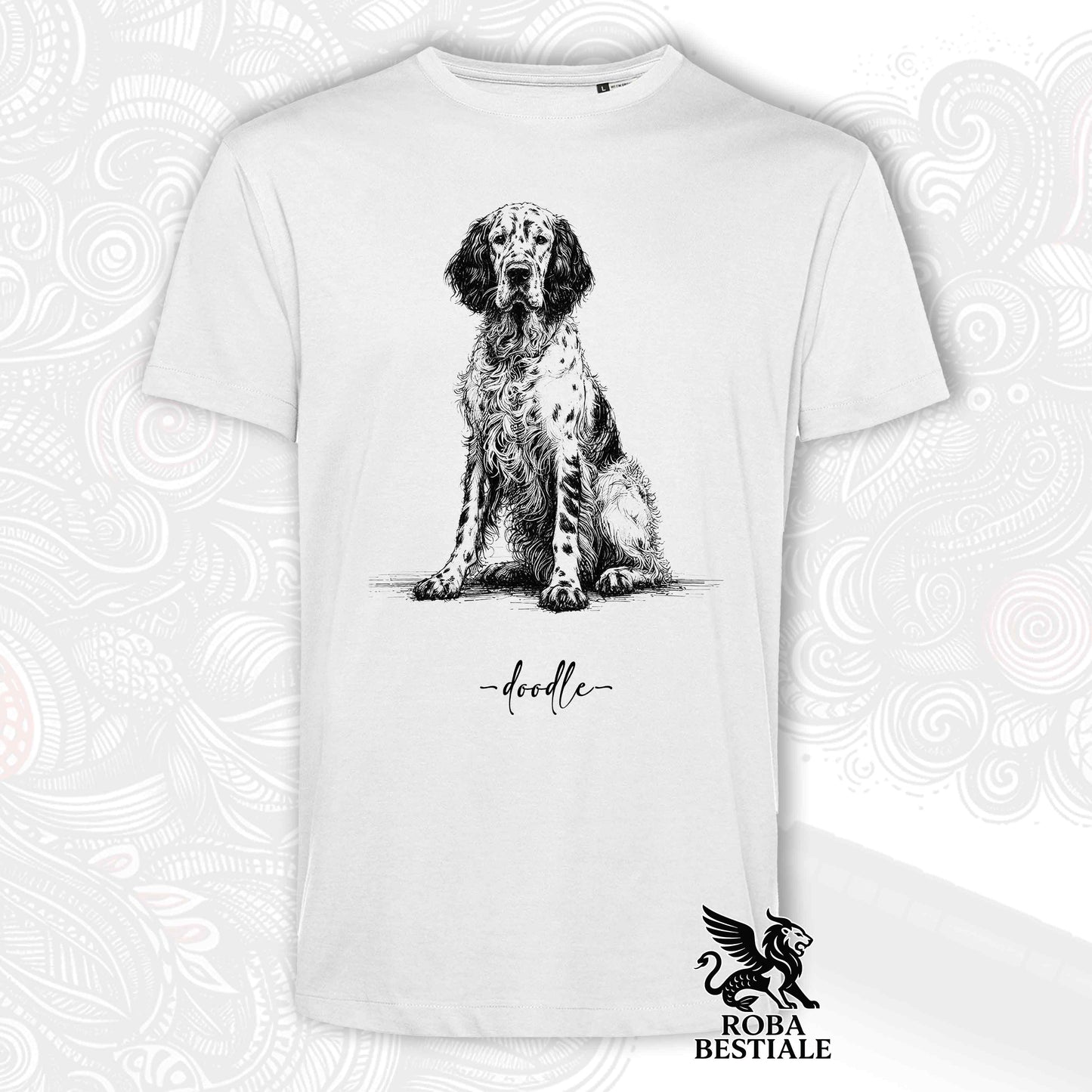 DOODLE T-Shirt - ENGLISH SETTER - White or Beige, Men's or Women's - from XS to 5XL