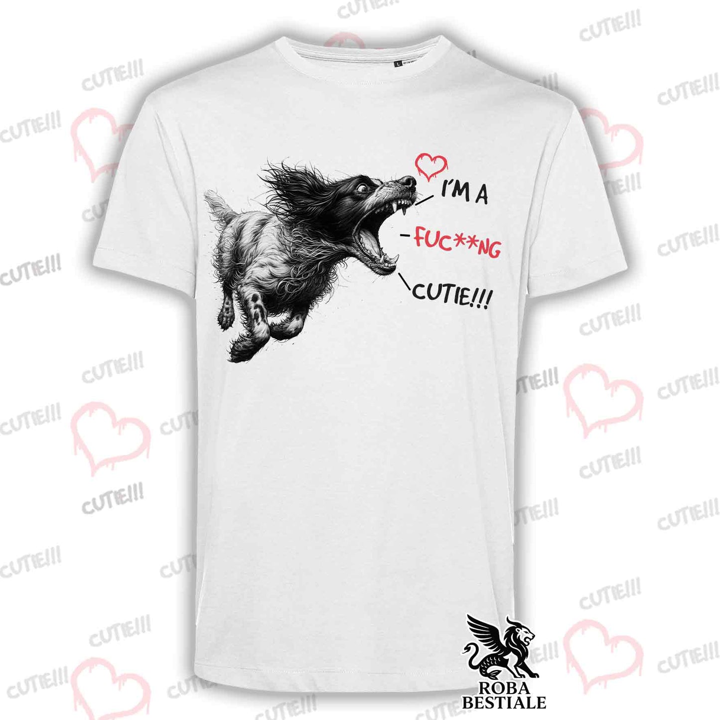 T-Shirt CUTIE - SETTER INGLESE - Bianca o Beige, da Uomo o da Donna - dalla XS alla 5XL