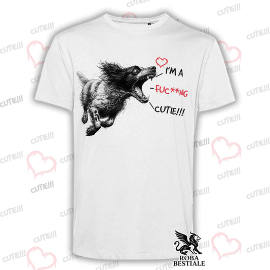 T-Shirt CUTIE - SETTER INGLESE - Bianca o Beige, da Uomo o da Donna - dalla XS alla 5XL