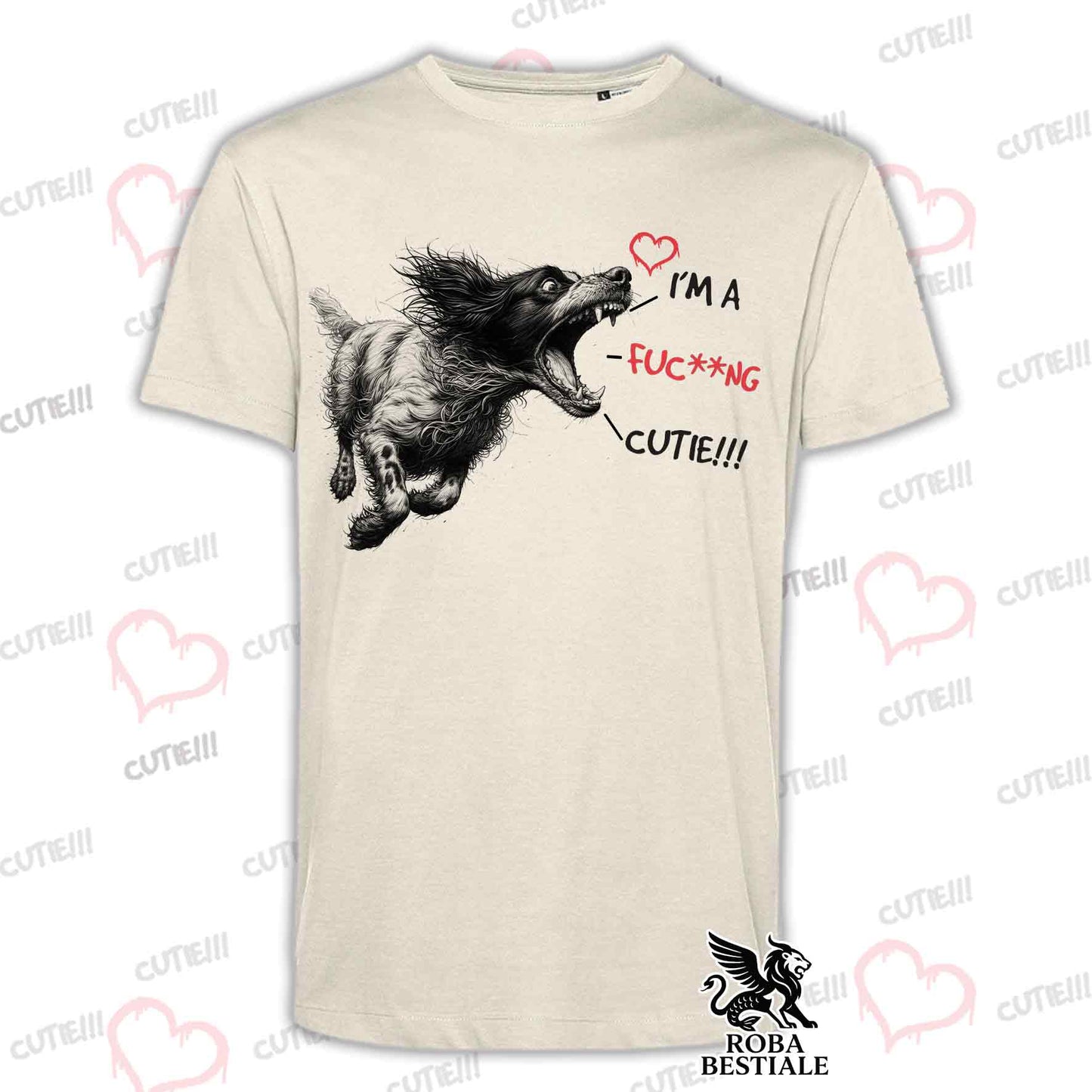 T-Shirt CUTIE - SETTER INGLESE - Bianca o Beige, da Uomo o da Donna - dalla XS alla 5XL
