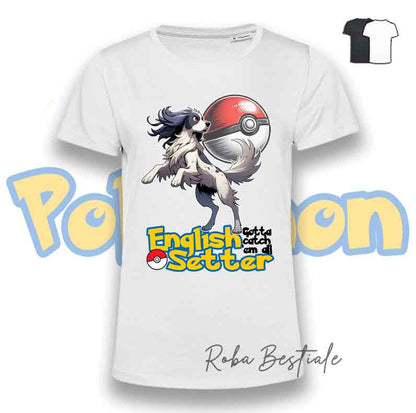 T-Shirt POKEMON - SETTER INGLESE Blue Belton - Uomo o Donna, Bianca o Nera - dalla XS alla 5XL
