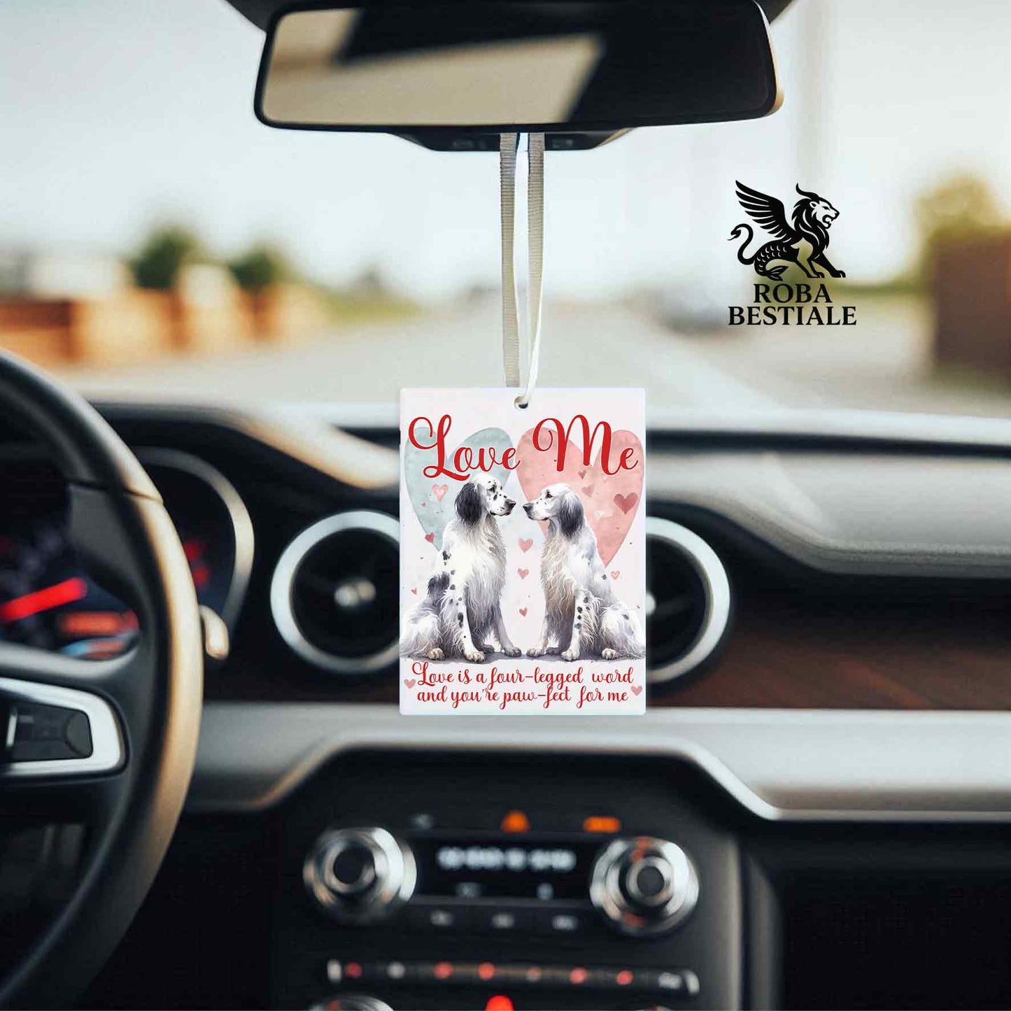 Deodorante Auto LOVE ME - SETTER INGLESE Blue Belton - In Feltro, con cordino - 7,5 x 10 cm