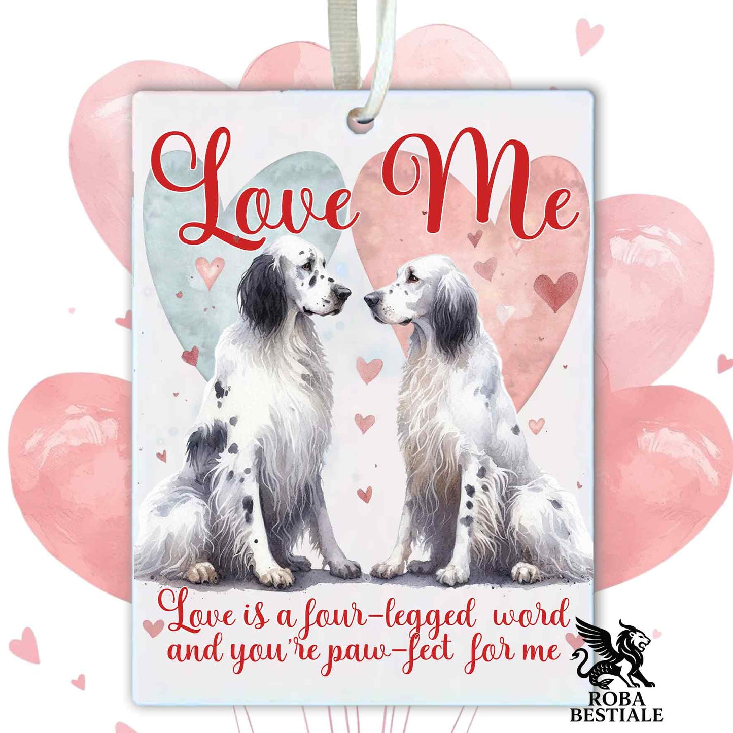 Deodorante Auto LOVE ME - SETTER INGLESE Blue Belton - In Feltro, con cordino - 7,5 x 10 cm