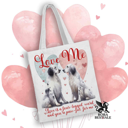 Tote Bag LOVE ME - SETTER INGLESE Blue Belton - 100% Cotone - Bianca o Beige