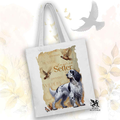 Tote Bag FIELD LEGACY - SETTER INGLESE Blue Belton - 100% Cotone - Bianca o Beige