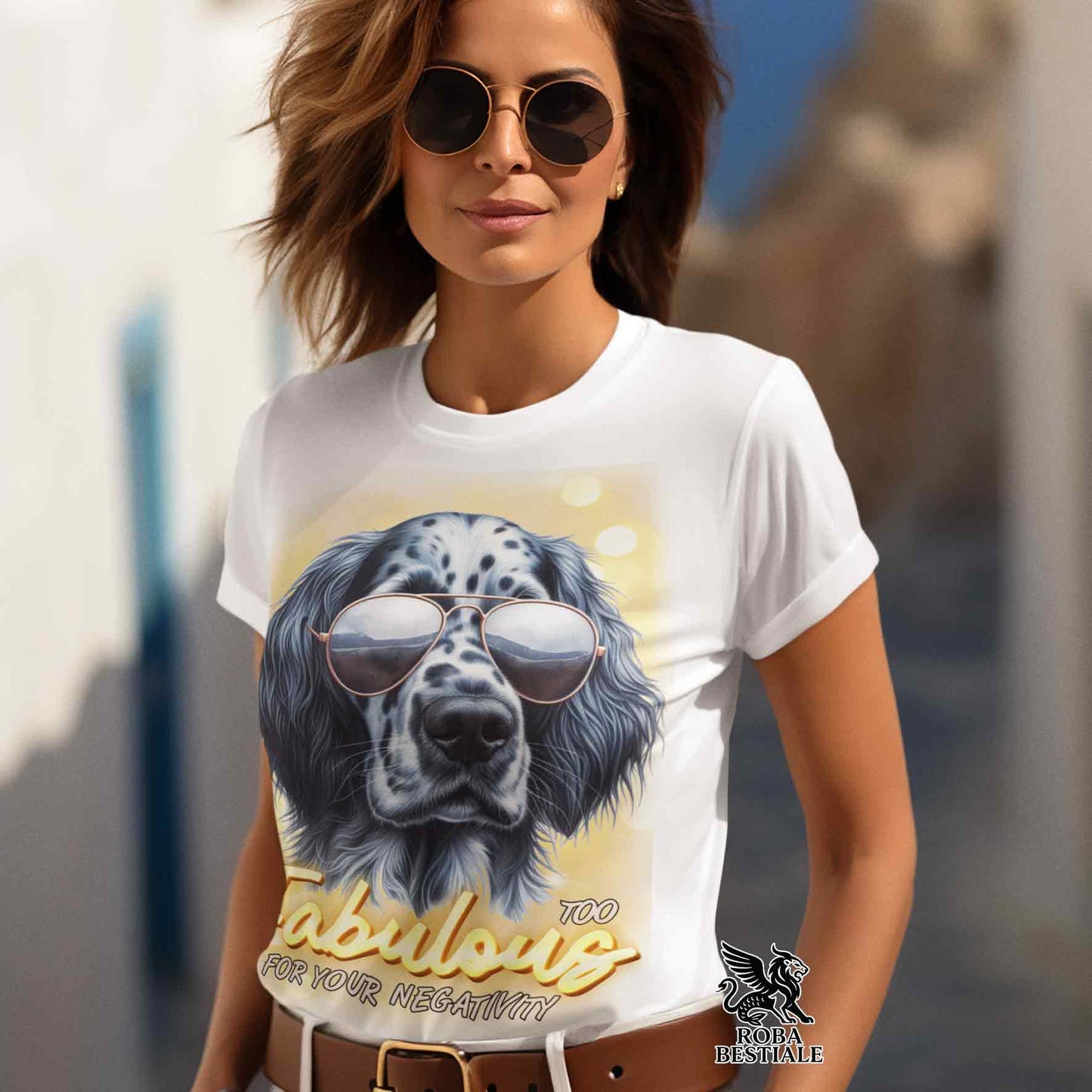 T-Shirt TOO FABULOUS - SETTER INGLESE Blue Belton - Bianca o Beige, da Uomo o da Donna - dalla XS alla 5XL