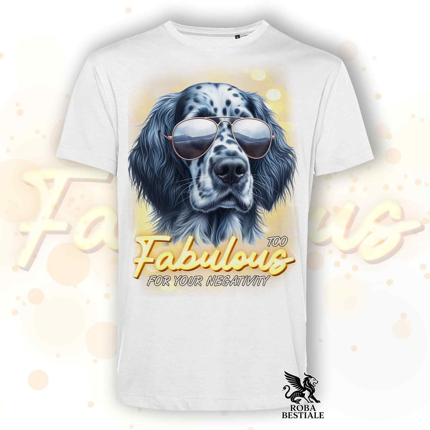 T-Shirt TOO FABULOUS - SETTER INGLESE Blue Belton - Bianca o Beige, da Uomo o da Donna - dalla XS alla 5XL