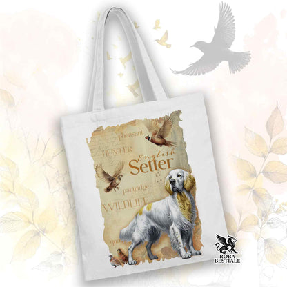 Tote Bag FIELD LEGACY - SETTER INGLESE Lemon Belton - 100% Cotone - Bianca o Beige