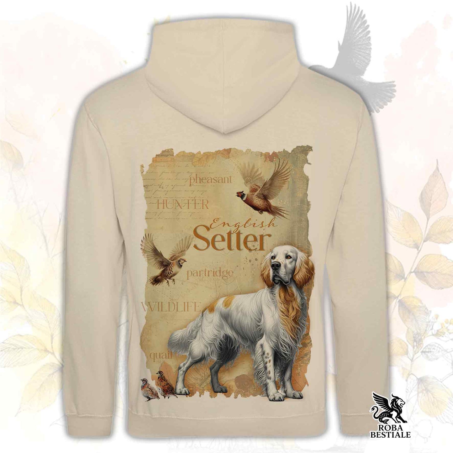 Felpa FIELD LEGACY - SETTER INGLESE Orange Belton - Con Cappuccio e Tasconi, Unisex - dalla XS alla 3XL