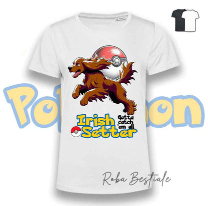 T-Shirt POKEMON - SETTER IRLANDESE Rosso - Uomo o Donna, Bianca o Nera - dalla XS alla 5XL