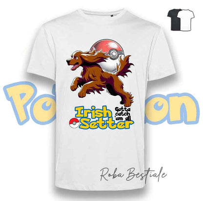 T-Shirt POKEMON - SETTER IRLANDESE Rosso - Uomo o Donna, Bianca o Nera - dalla XS alla 5XL