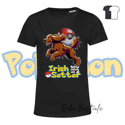 T-Shirt POKEMON - SETTER IRLANDESE Rosso - Uomo o Donna, Bianca o Nera - dalla XS alla 5XL